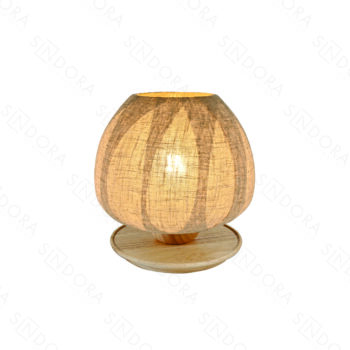 Abajur Madeira e Vidro, Linho Palha 30x25x30cm - Sindora DCT04137