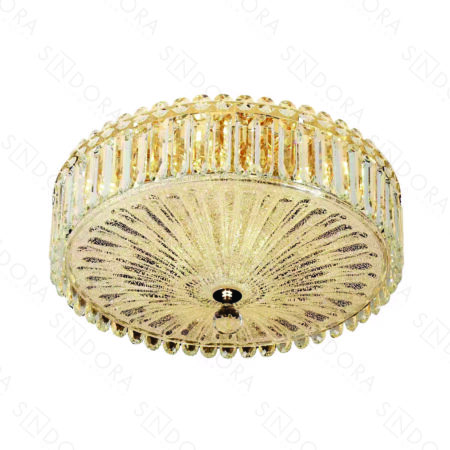 Plafon Led Metal Dourado e Cristal 50x22cm - Sindora DCX01056