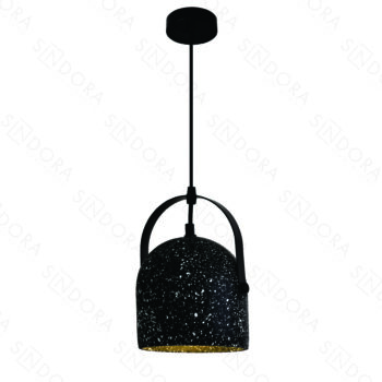 Pendente Metal + Concreto Preto com Pedra 15,5x22cm – Sindora DCD02606