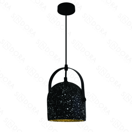Pendente Metal + Concreto Preto com Pedra 15,5x22cm – Sindora DCD02606