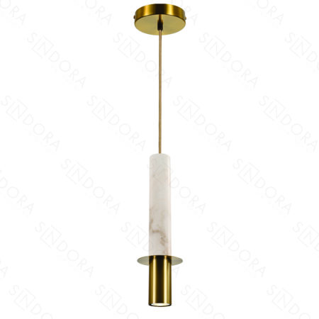 Pendente em Metal Bronze com Mármore Branco 6x41,5 - Sindora DCD04082