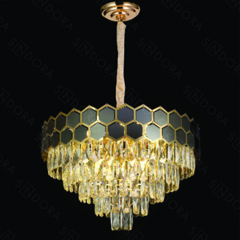Pendente 58×37cm em Inox Dourado e Preto com Cristal - Sindora DCD01006