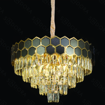 Pendente 77×40cm em Inox Dourado e Preto com Cristal - Sindora DCD01007