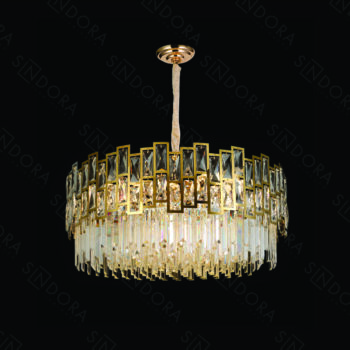 Pendente 80×32cm em Inox Dourado com Cristal - Sindora DCD01029