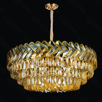 Pendente em Inox Dourado com Cristal Âmbar 80CM - Sindora DCD01037