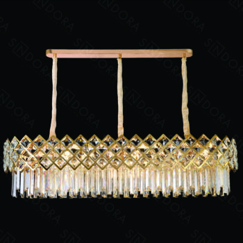 Pendente 140×45cm em Inox Dourado com Cristal -Sindora DCD01053