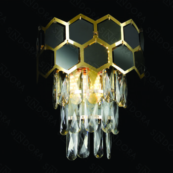 Arandela em Inox Dourado e Preto com Cristal 29×23CM - SINDORA DCB01009