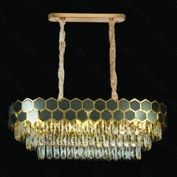 Pendente em Inox Dourado e Preto com Cristal 85×35×27cm - Sindora DCD01008