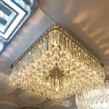 Plafon Quadrado em Metal Cromado com Cristal 60×60CM - SINDORA DCX00110