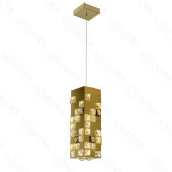 Pendente Inox Dourado com Cristal 12×12×32CM - SINDORA DCD02954
