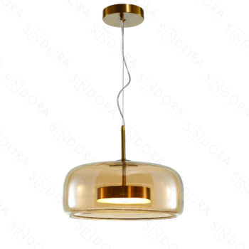 Pendente Metal Bronze com Vidro Conhaque 33×15CM - SINDORA DCD04019