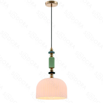 Pendente Metal Dourado com Vidro Branco e Cerâmica 25×43CM - SINDORA DCD04109
