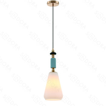 Pendente Metal Dourado com Vidro Branco e Cerâmica 16×45CM - SINDORA DCD04110