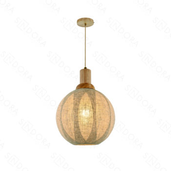 Pendente Madeira e Vidro com Linho Palha 25×25×30CM - SINDORA DCD04133