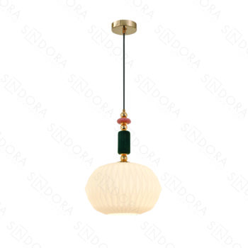 Pendente Metal com Vidro Branco e Cerâmica 30×20×43CM - SINDORA DCD04167