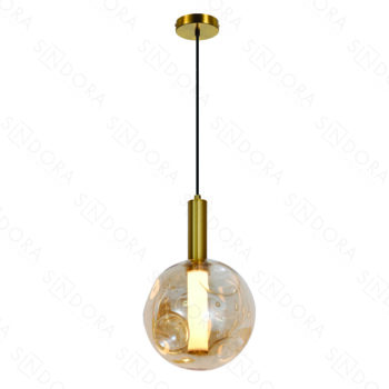Pendente em Metal Dourado com Vidro Âmbar 20×20CM - SINDORA DCD04179